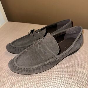 Tahari Women’s 9 Teagan Leather Suede Penny Loafers Dark Brown Gray NWT